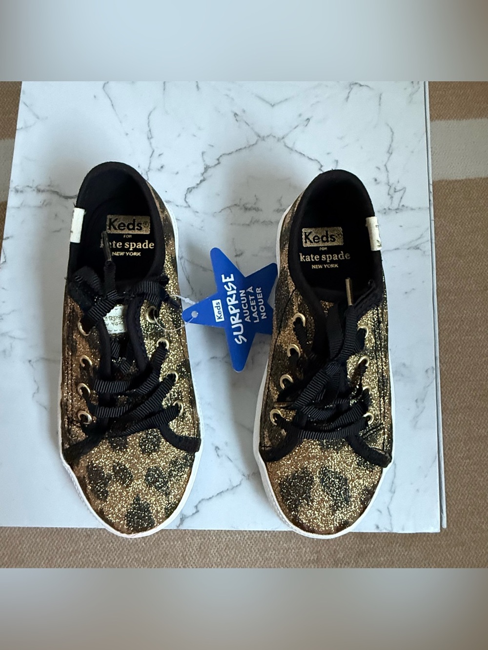 Kets for Kate spade Girls Gold Glitter Leopard Lace-Up Sneakers size 9.5 new